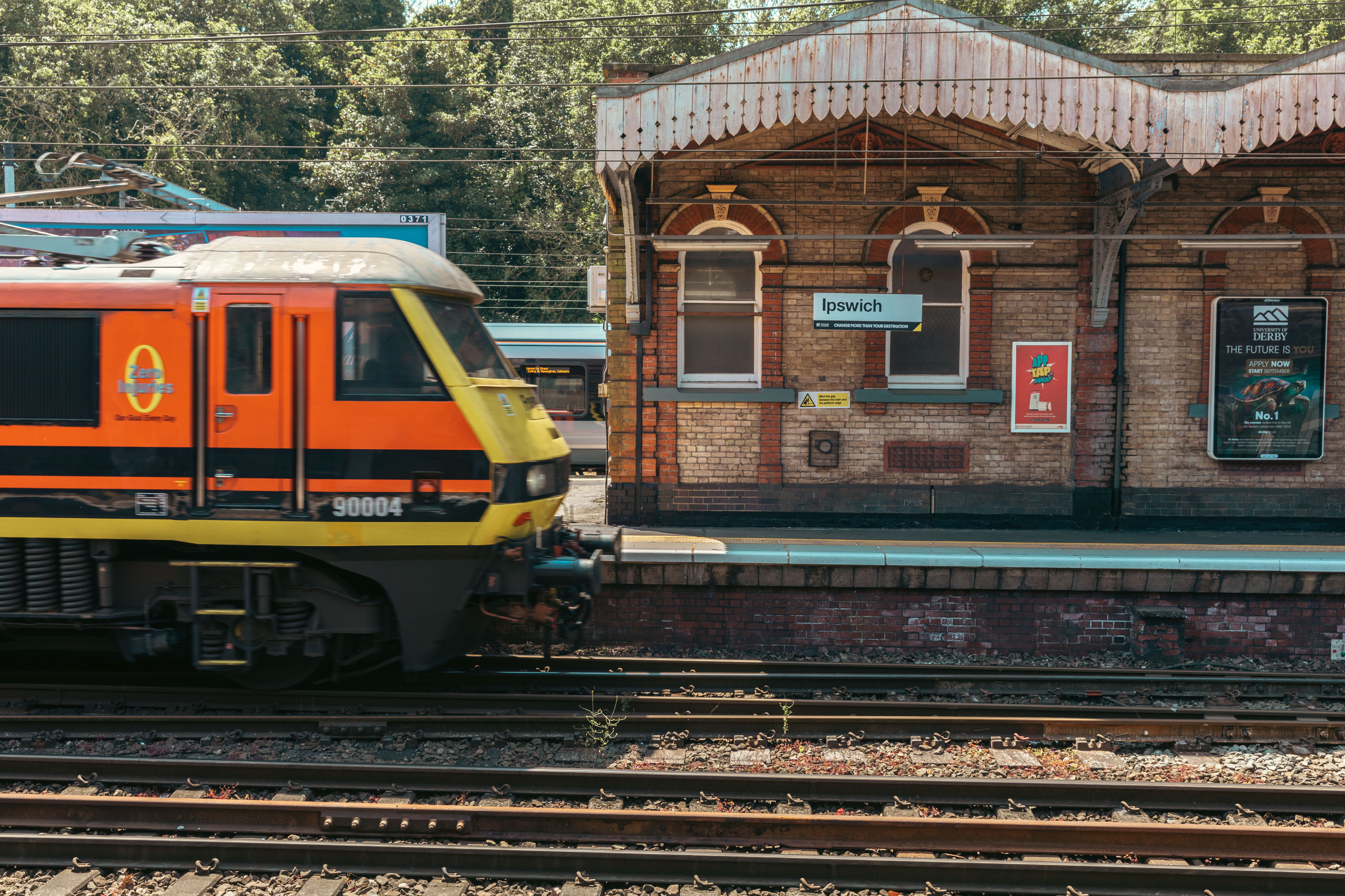 View of a train nearing the platform at Ipswich railway station