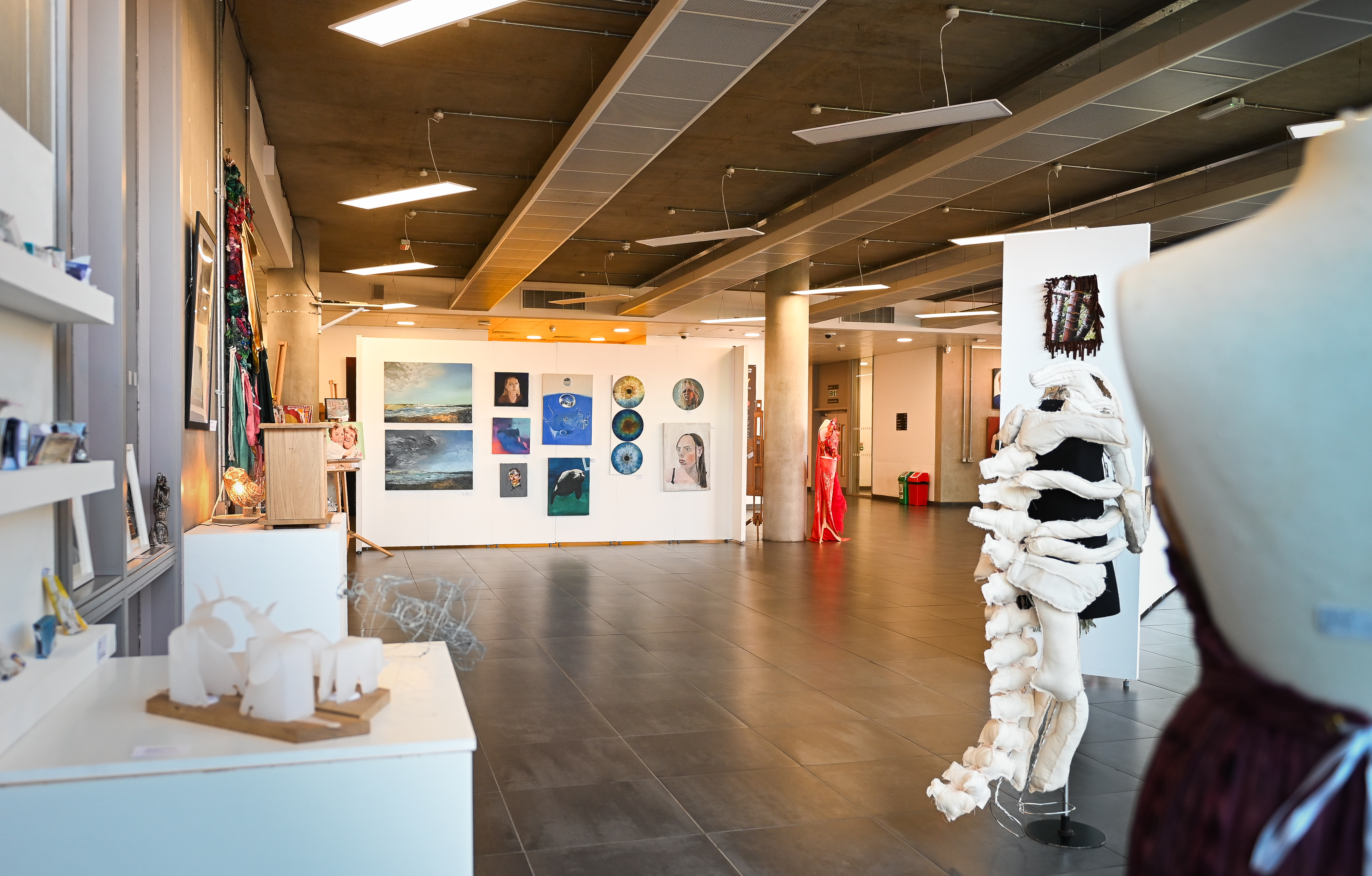 Foyer of the Waterfront Building with art exhibition on display